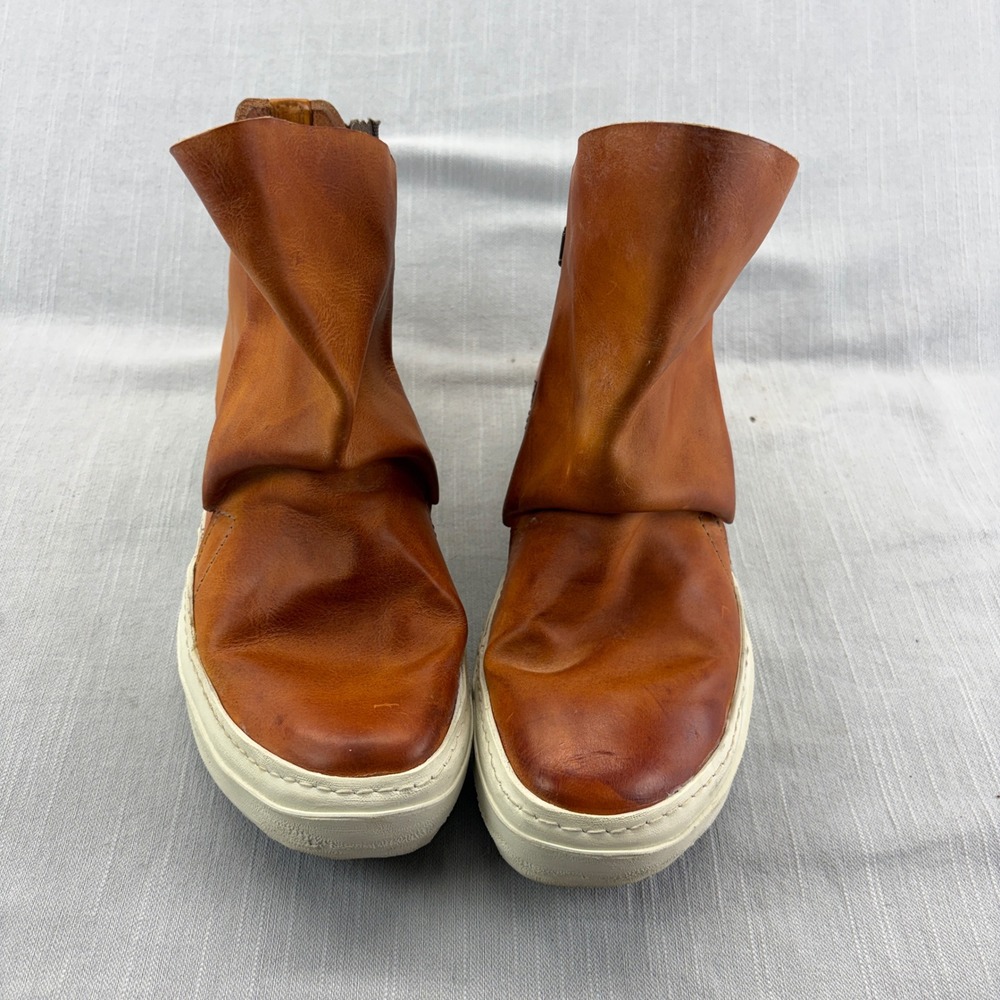 A.S.98 Sneakers Womens 40 Slouchy Leather High Top Ankle Boots Cognac Brown Zip